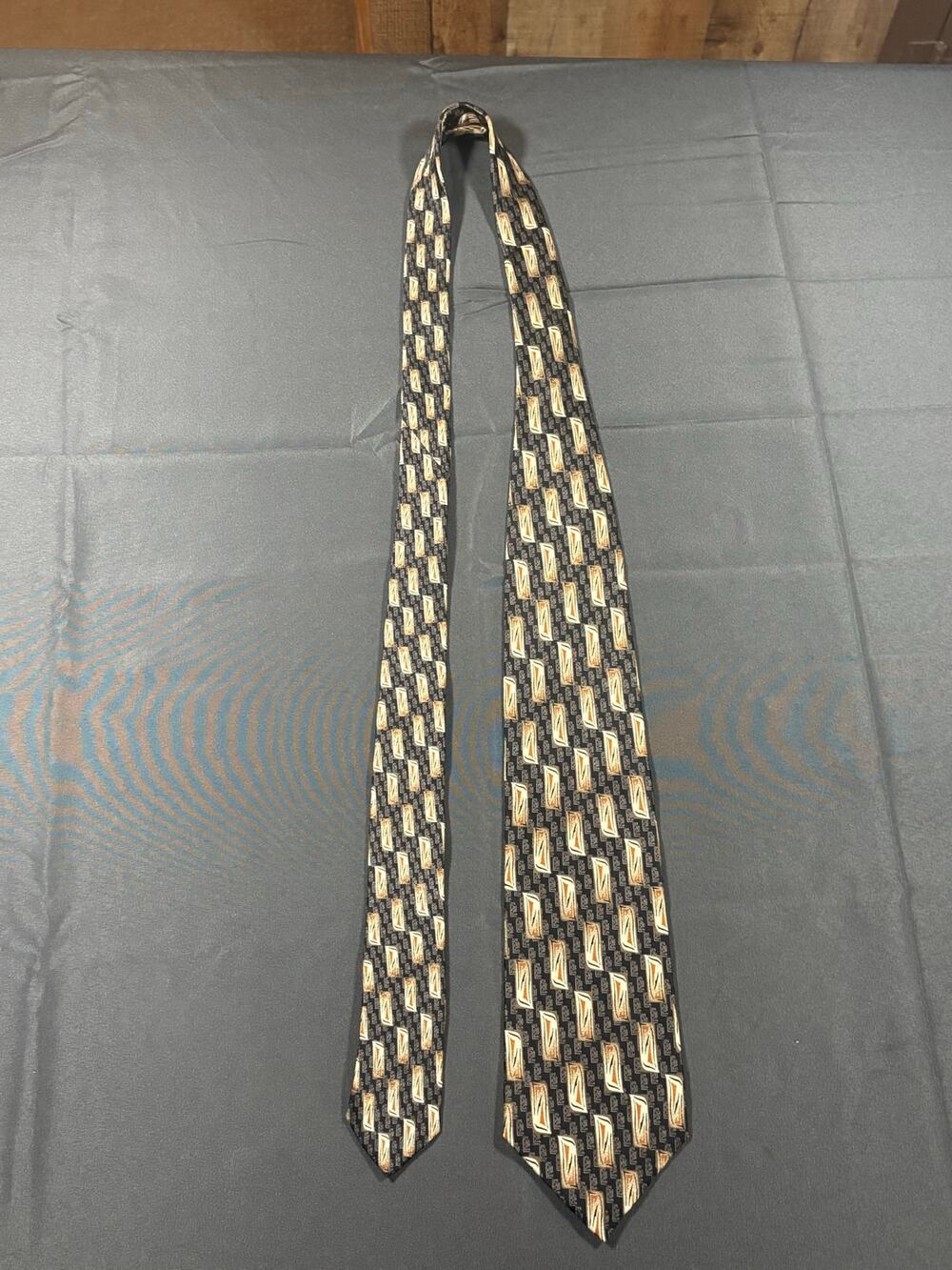 J.Z. Richards Silk Tie Made in USA Black Tan Orange Geometric Menβs Necktie 59β